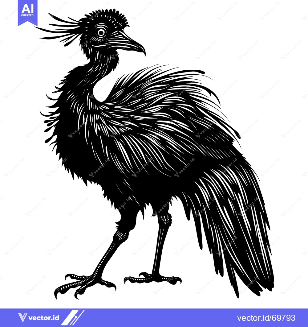 Premium Vector dari Black and White Illustration of a Bird with Long Legs and Feathers