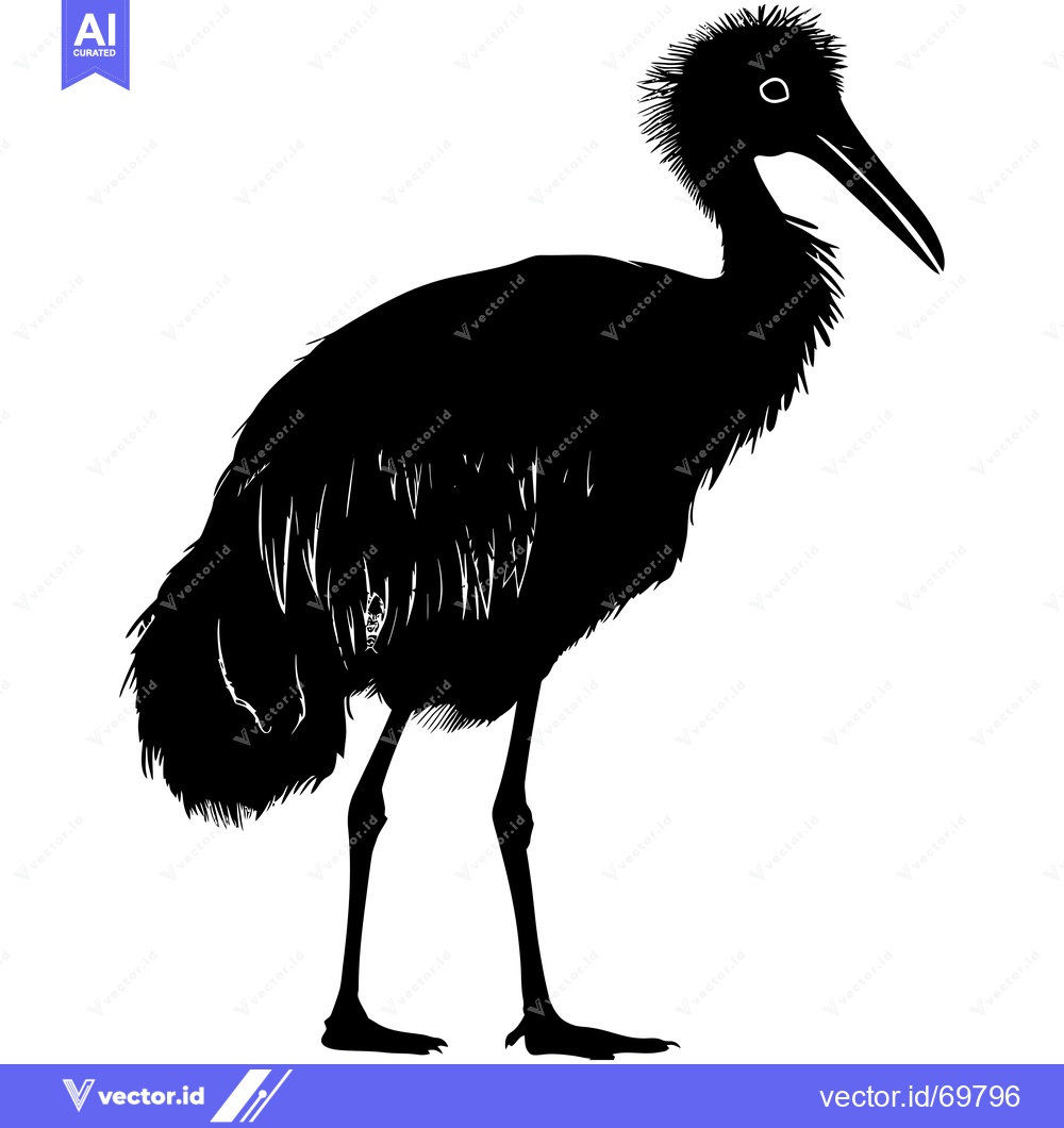 Premium Vector dari Black and White Silhouette of a Bird with a Long Neck and Long Beak