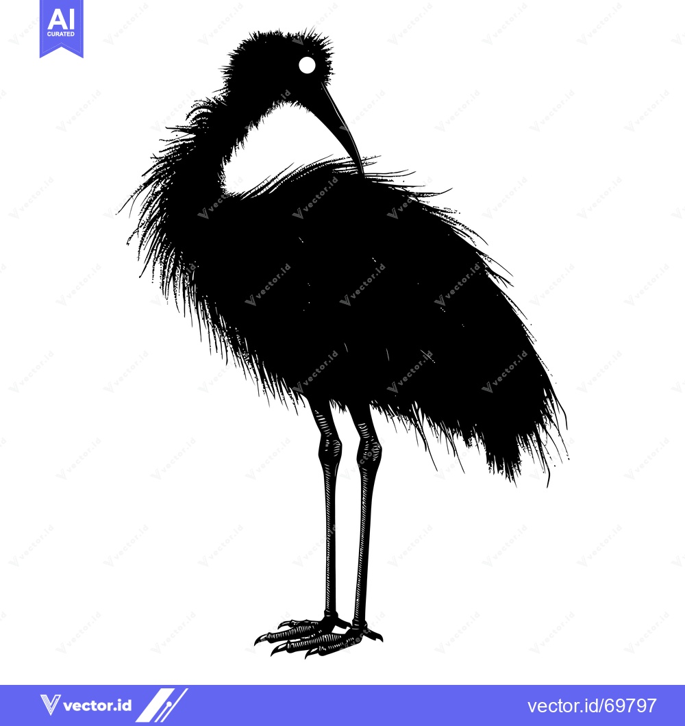 Premium Vector of Black and White Silhouette of a Bird with Long Legs and Feathers