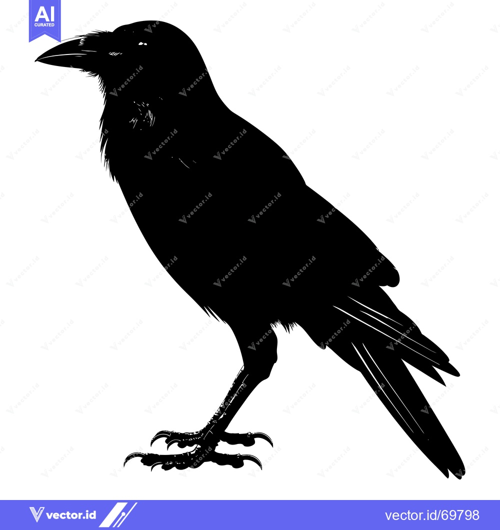 Premium Vector dari A Black and White Silhouette of a Crow in Standing Pose
