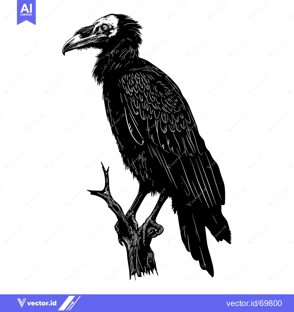 Premium Vector dari Black and White Silhouette of a Vulture Perched on a Branch