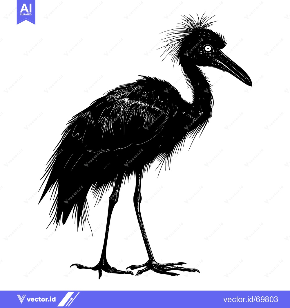 Premium Vector dari Black and White Silhouette of a Bird with Long Legs and a Long Beak