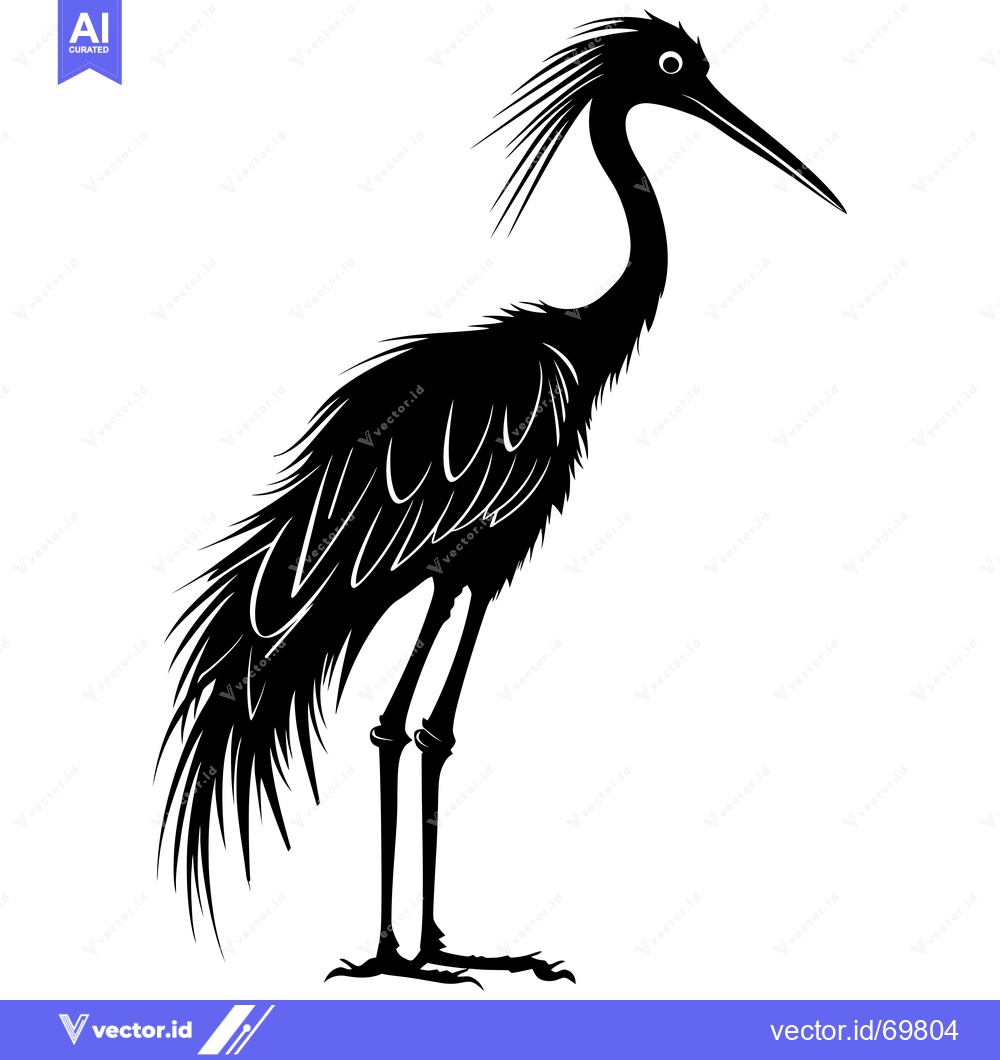 Premium Vector of Black and White Silhouette of a Crane with Feathery Head