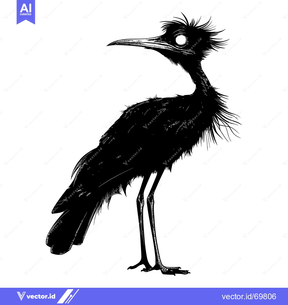 Premium Vector of Black and White Illustration of a Bird with a Long Beak and Long Legs