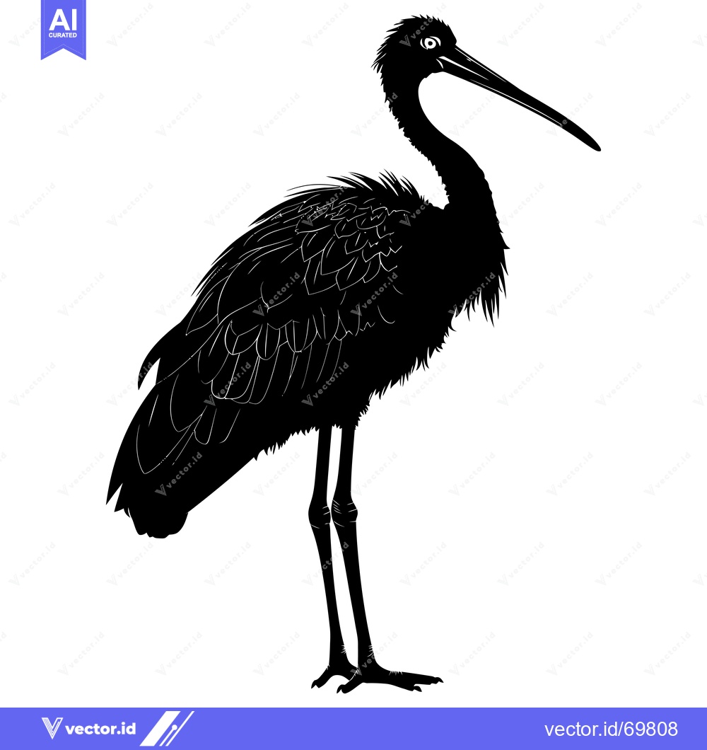 Premium Vector of Black and White Silhouette of a Bird with Long Legs and a Long Beak