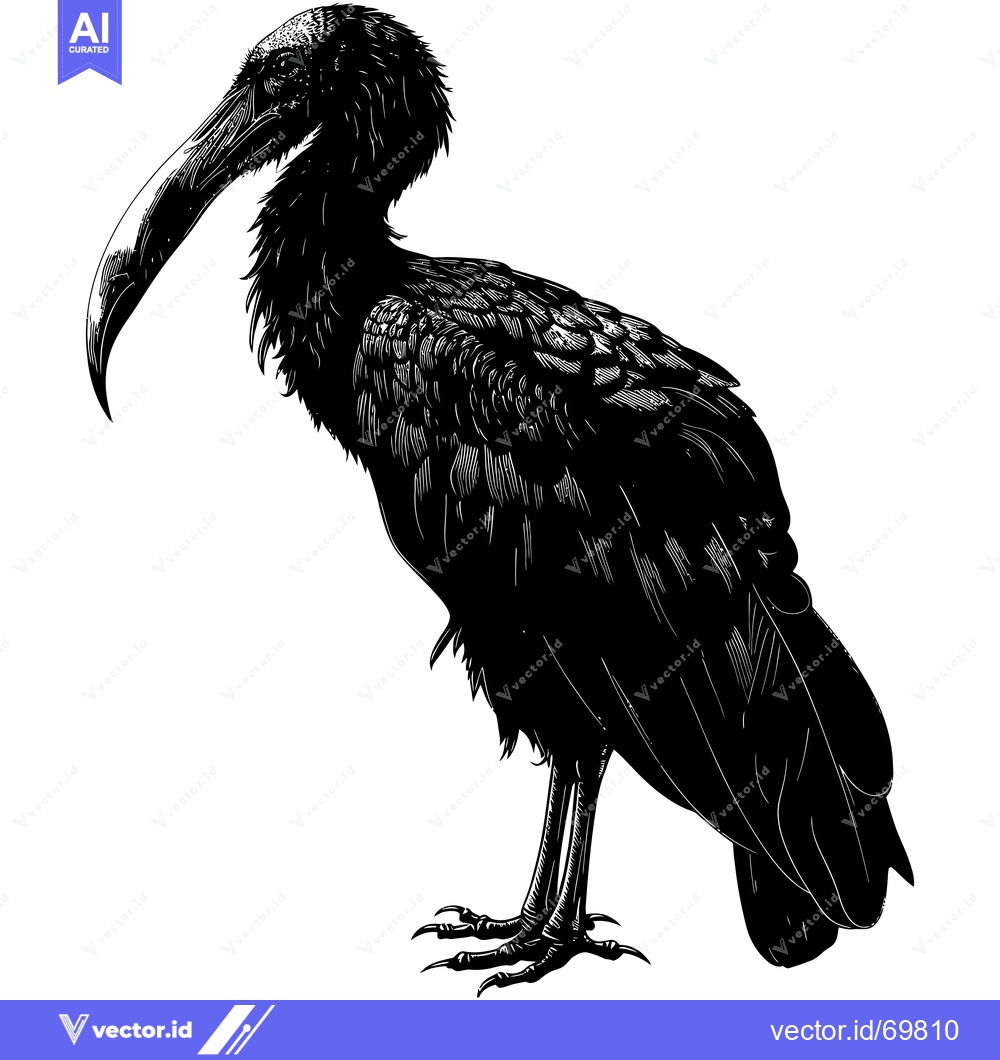 Premium Vector dari Black and White Illustration of a Shoebill Stork