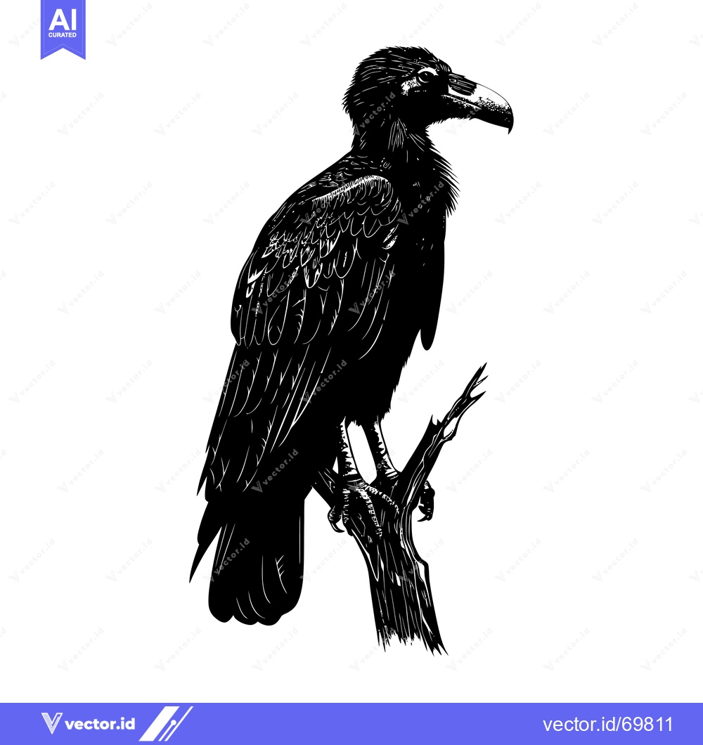 Premium Vector dari Black and White Illustration of a Bird Perched on a Branch