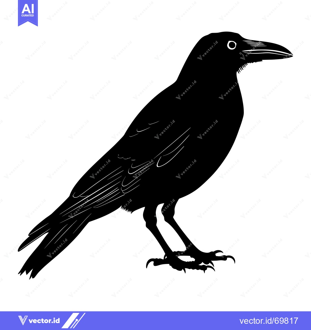 Premium Vector dari Black and White Silhouette of a Raven