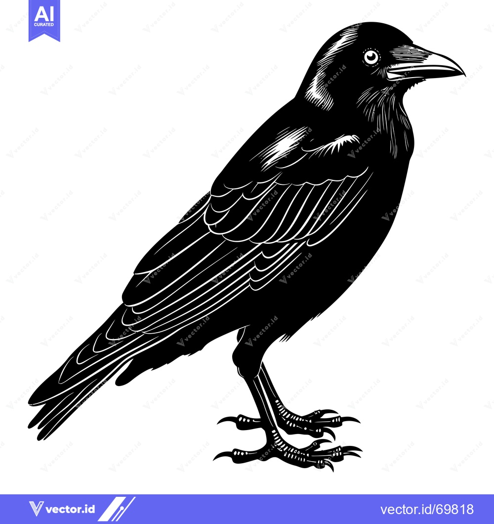 Premium Vector dari Black and White Illustration of a Crow in Profile