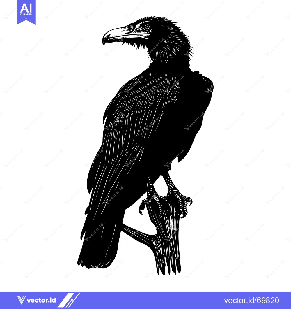 Premium Vector of Black and White Illustration of a Bird Perched on a Branch