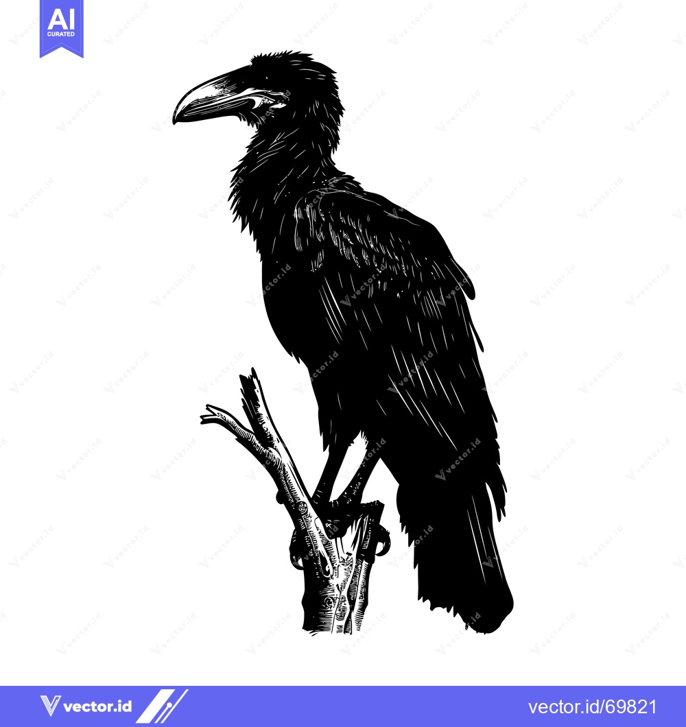 Premium Vector of Black and White Silhouette of a Bird Perched on a Branch