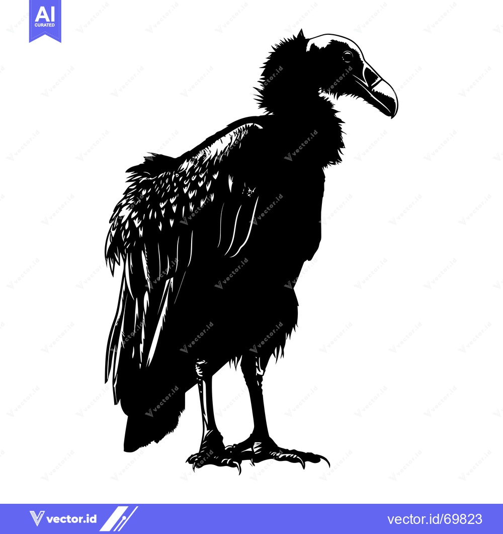 Premium Vector of Black and white silhouette of a vulture standing on a white background