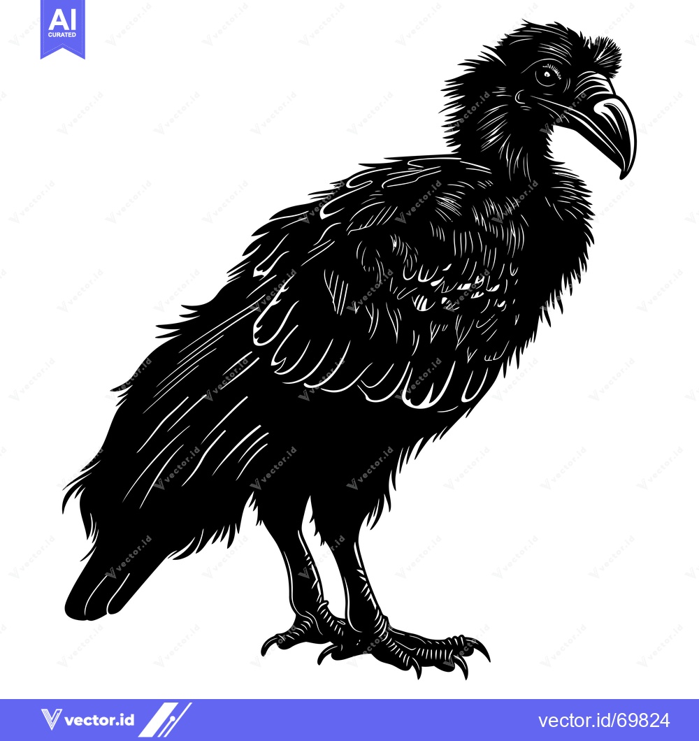Premium Vector dari Black and White Illustration of a Vulture with Sharp Talons
