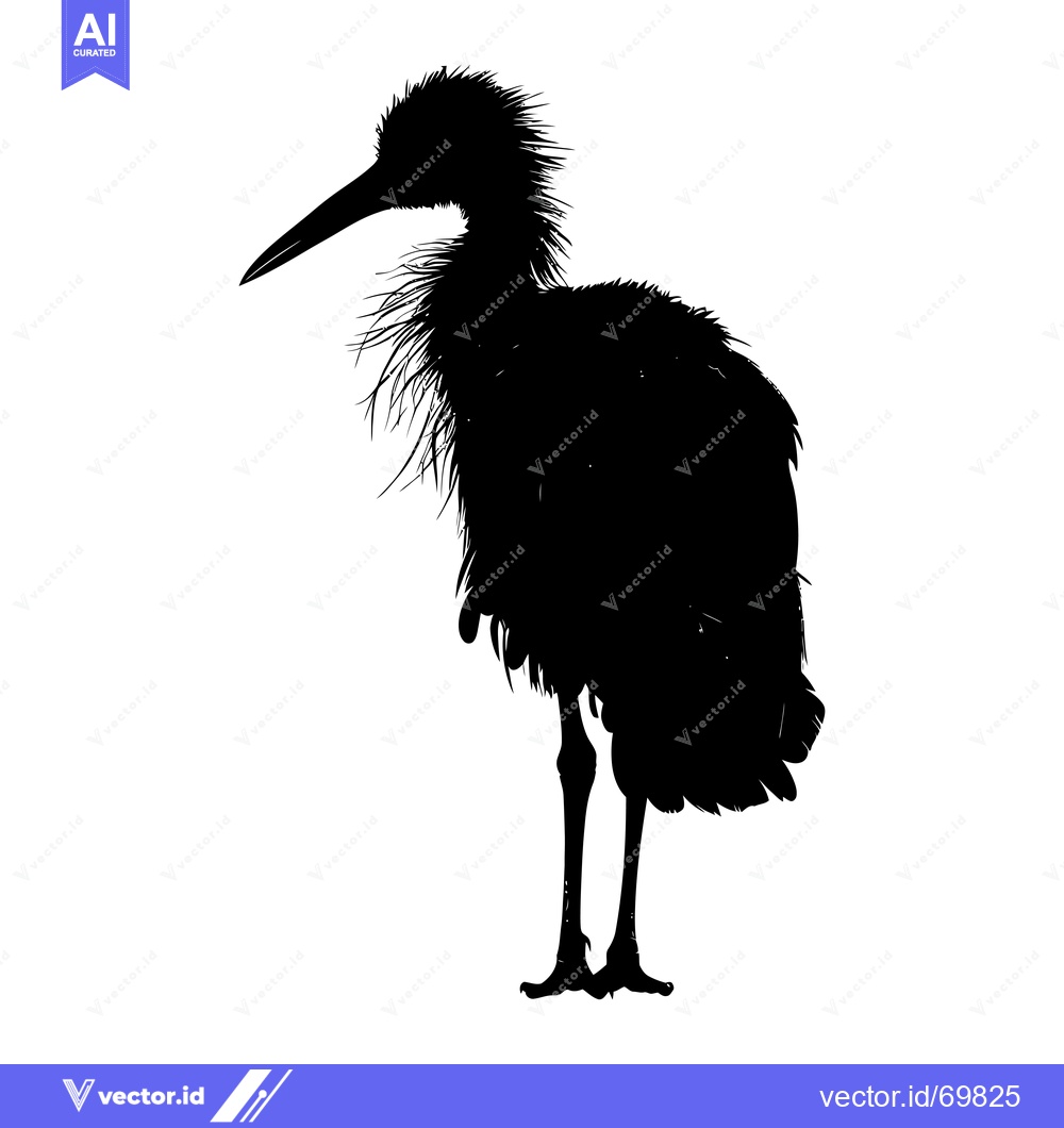 Premium Vector dari Black and White Silhouette of a Heron Standing on One Leg