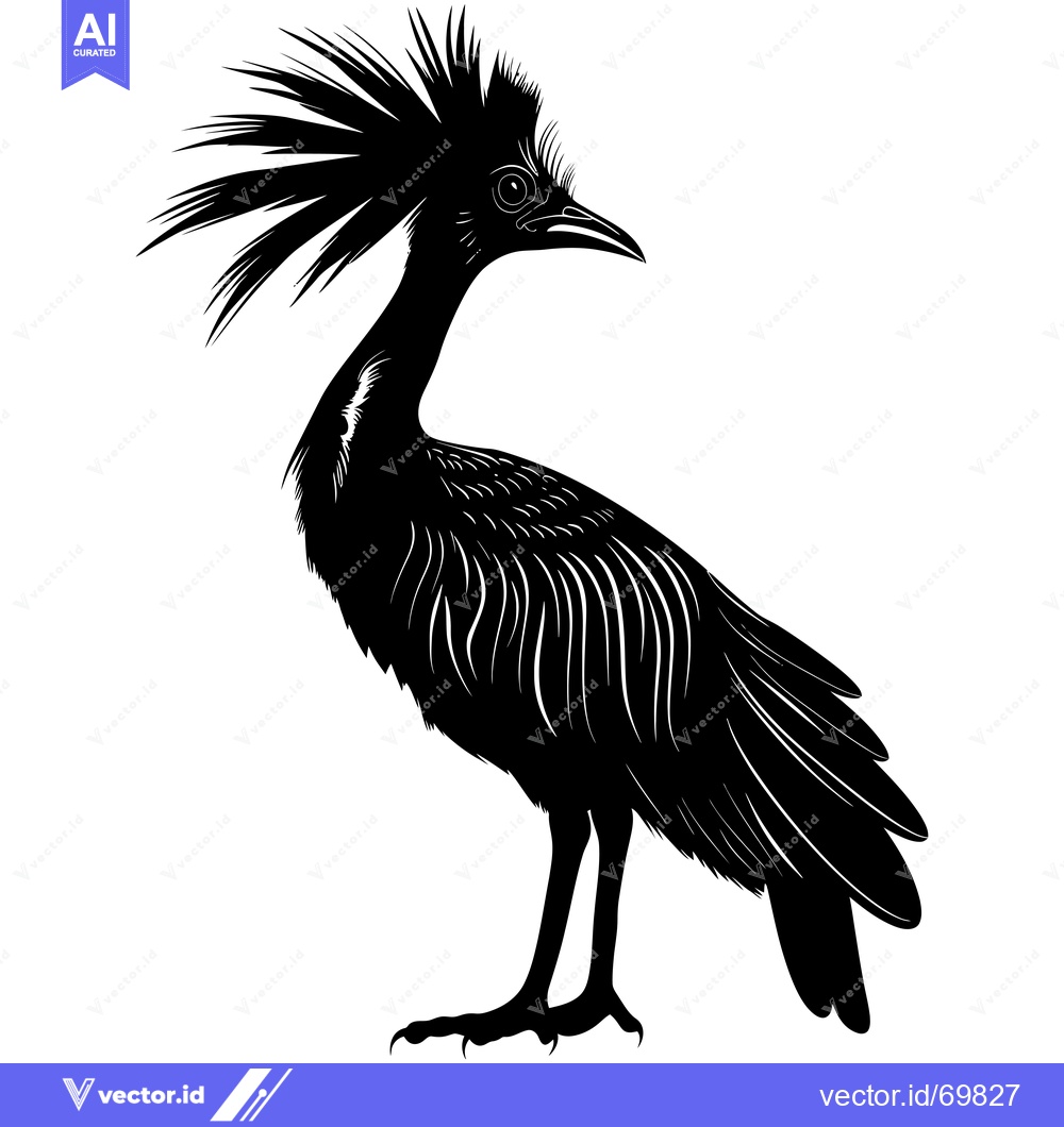 Premium Vector dari Black and White Silhouette of a Crowned Crane Bird