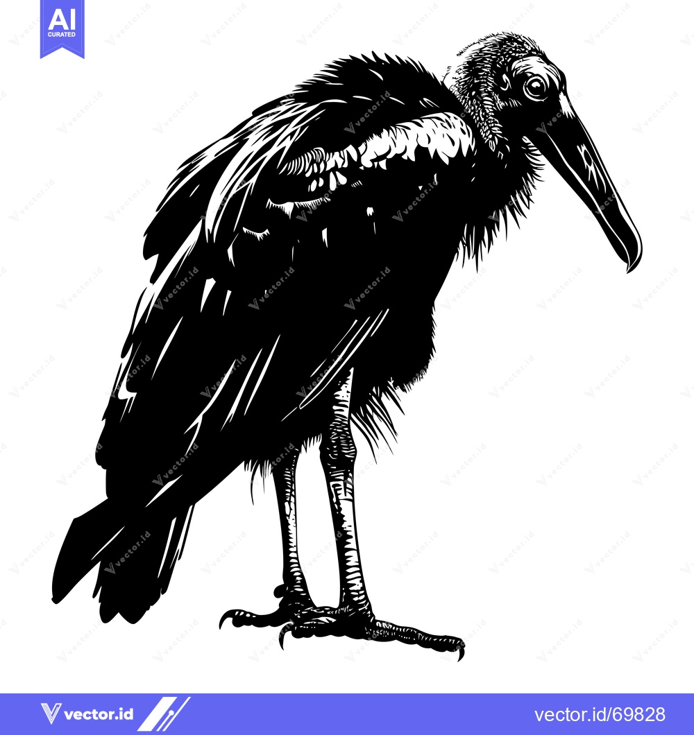Premium Vector of Black and White Line Art Illustration of a Black Vulture
