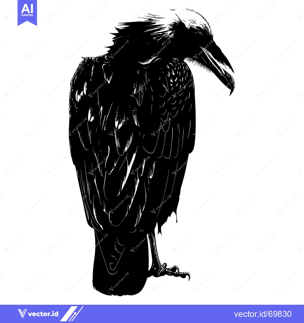 Premium Vector of A Black and White Illustration of a Raven Standing on One Leg