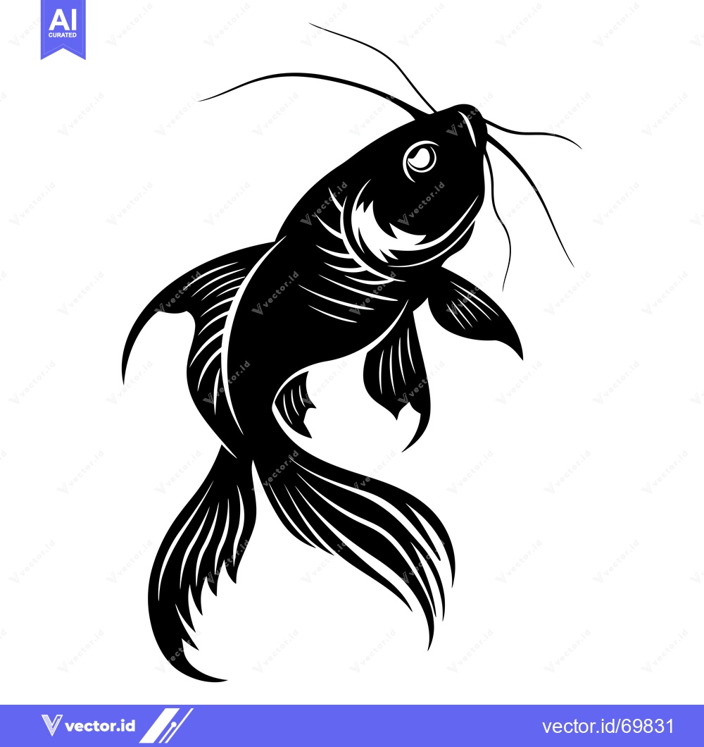 Premium Vector of Black and White Silhouette of a Fish with Long Fins