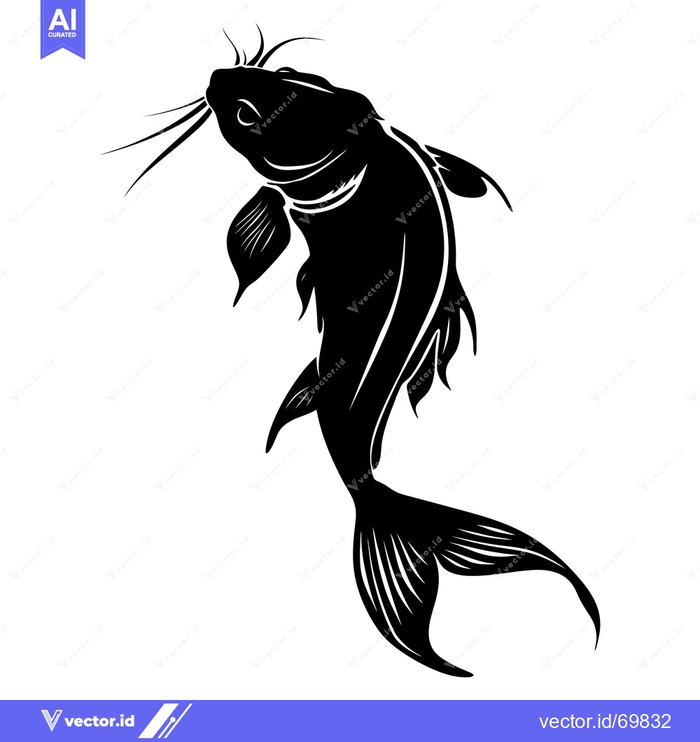 Premium Vector of Black and White Silhouette of a Fish Leaping Out of the Water