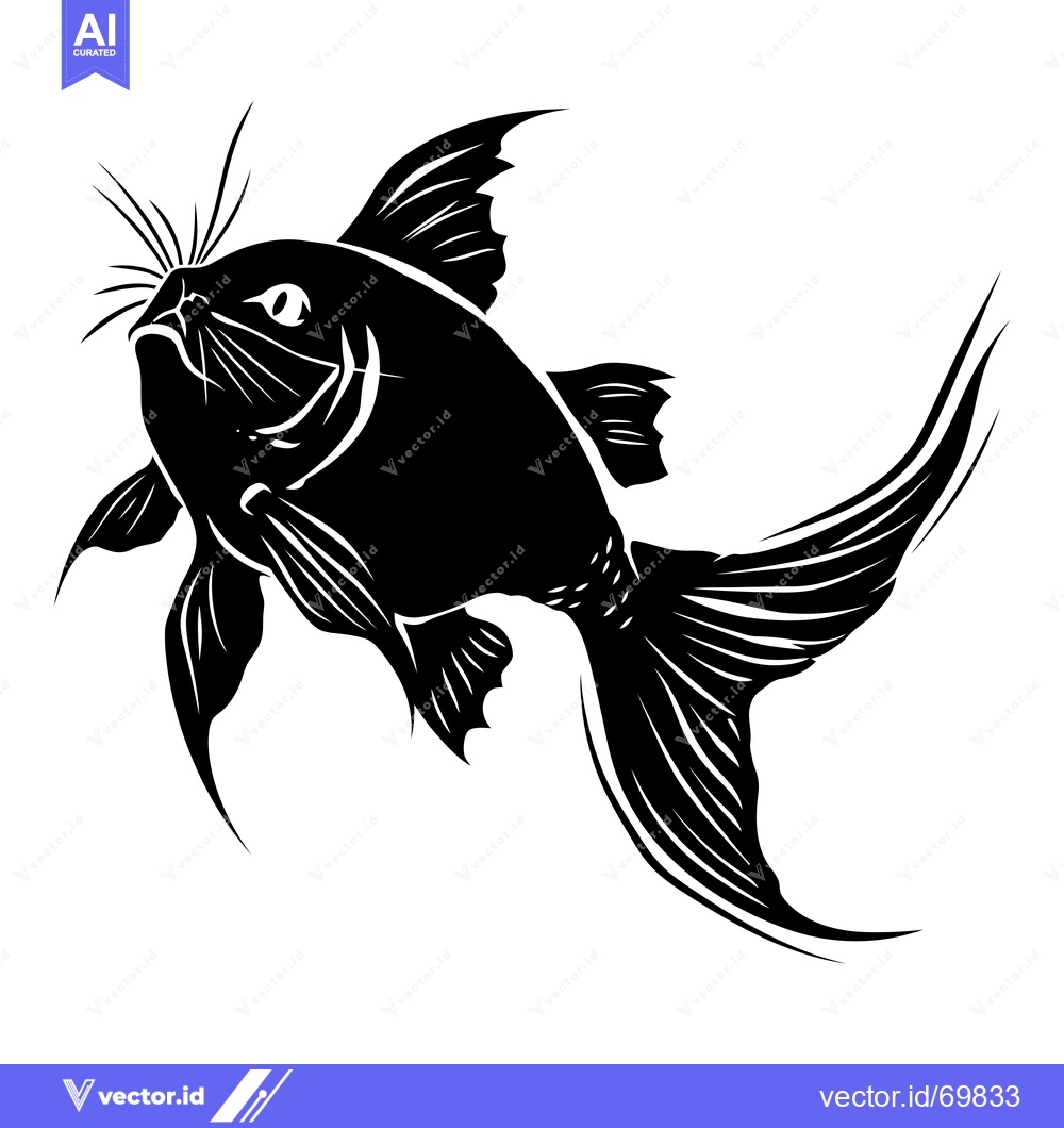 Premium Vector of Black and White Stylized Illustration of a Fish Swimming