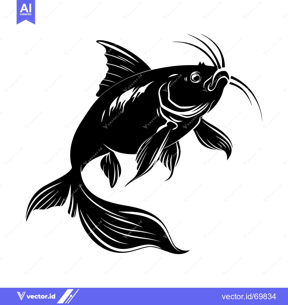 Premium Vector of Black and White Illustration of a Catfish with Barbels