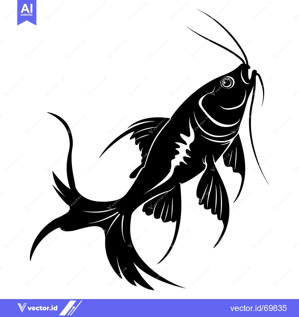 Premium Vector dari Black and White Silhouette of a Fish with a Long Tail