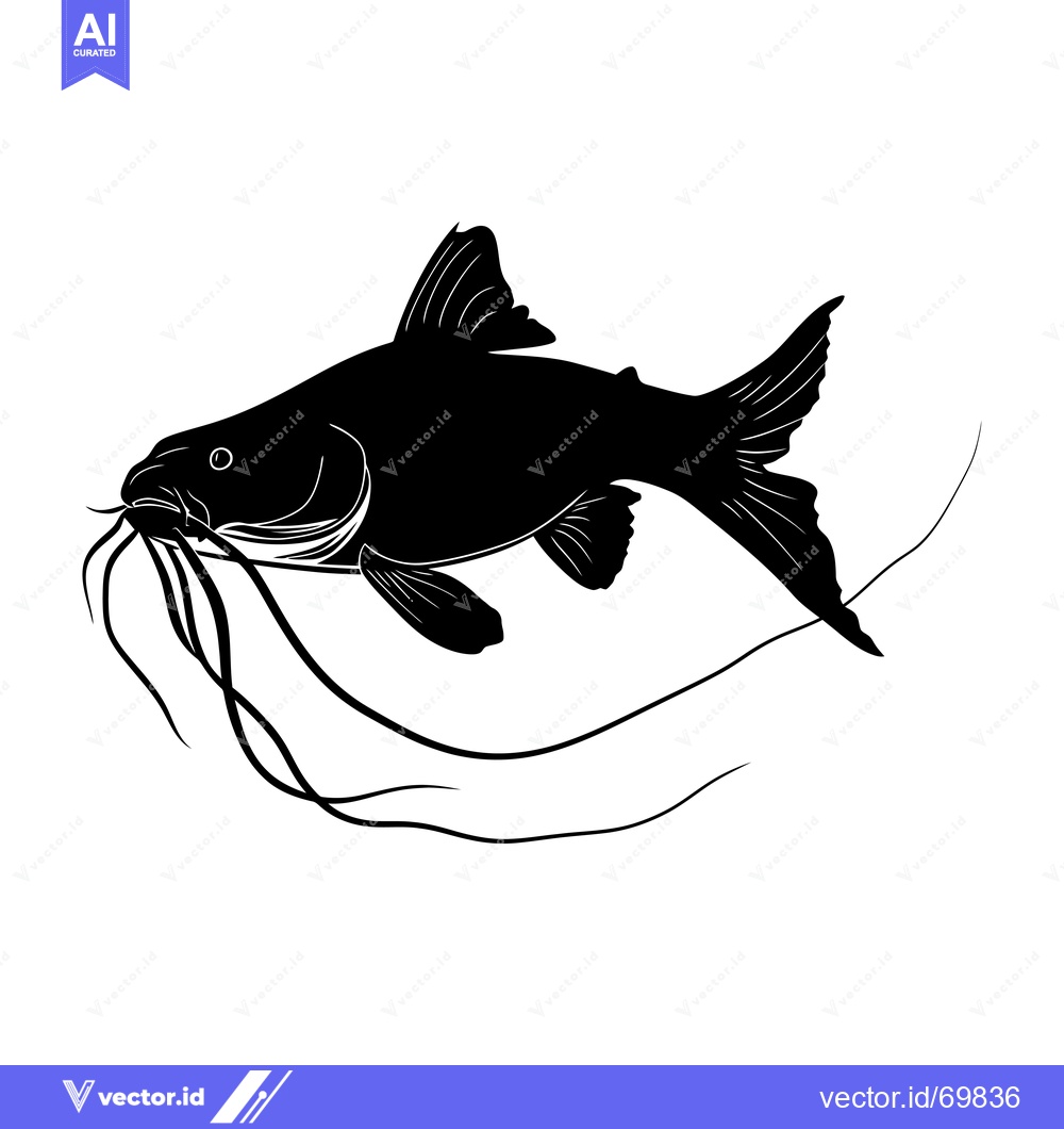 Premium Vector of Black Silhouette of a Fish with Barbels Swimming in Water