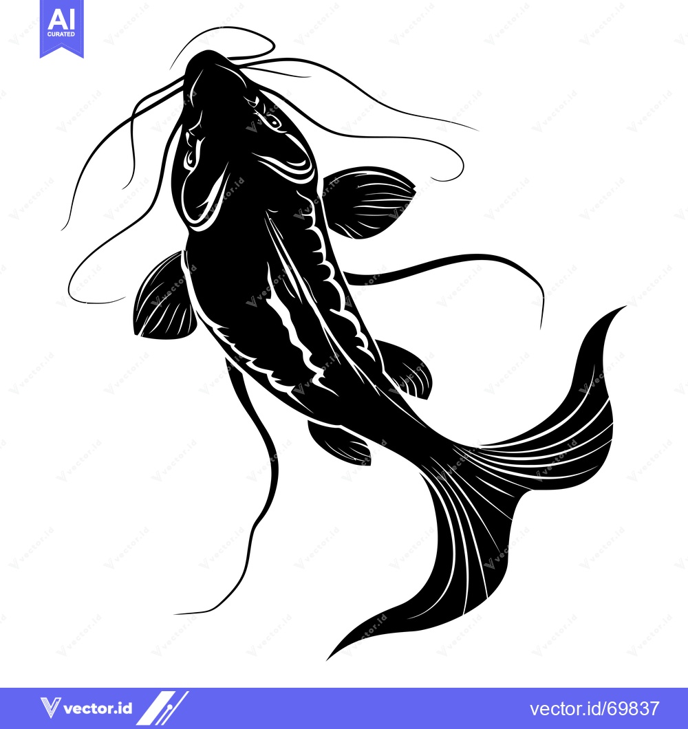Premium Vector of A Black and White Silhouette of a Fish with a Long Tail and Whiskers