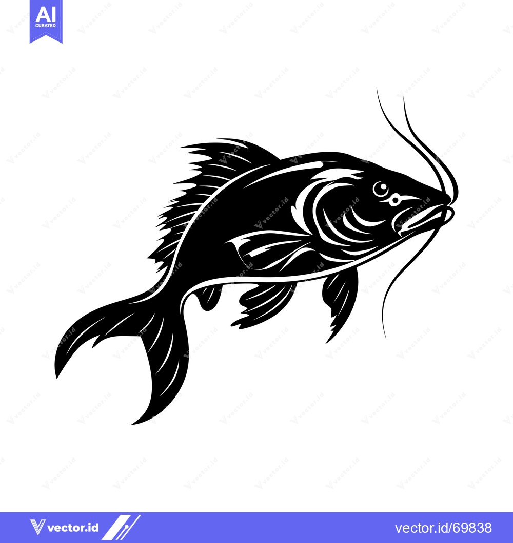 Premium Vector dari Black and White Illustration of a Catfish with Barbels