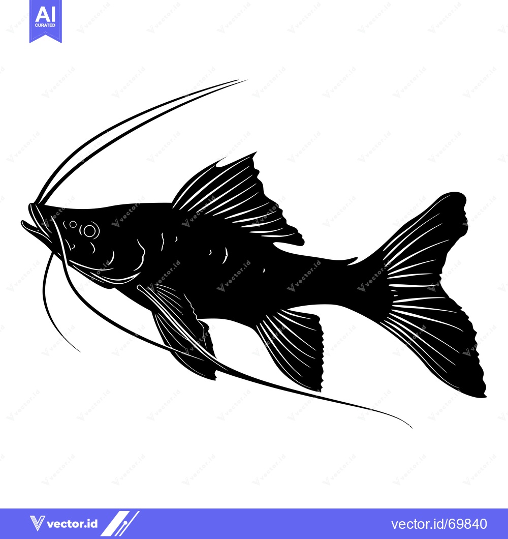 Premium Vector of Black and White Silhouette of a Fish with Long Barbels