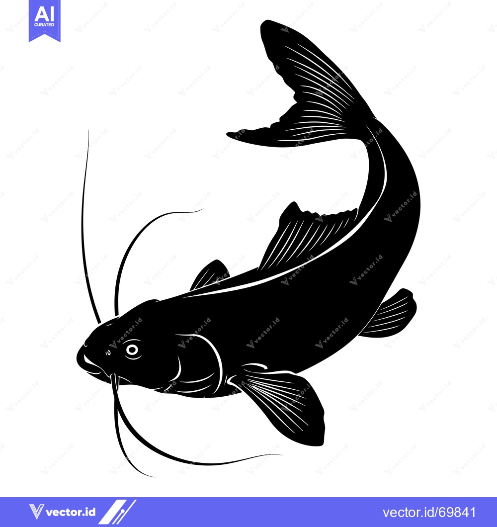 Premium Vector dari Black and White Illustration of a Catfish with Barbels