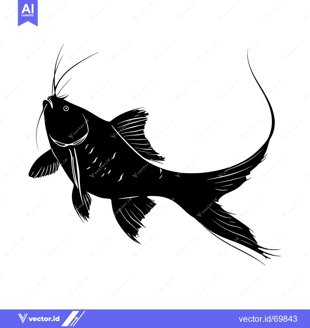 Premium Vector dari Black and White Silhouette of a Fish with a Long Tail