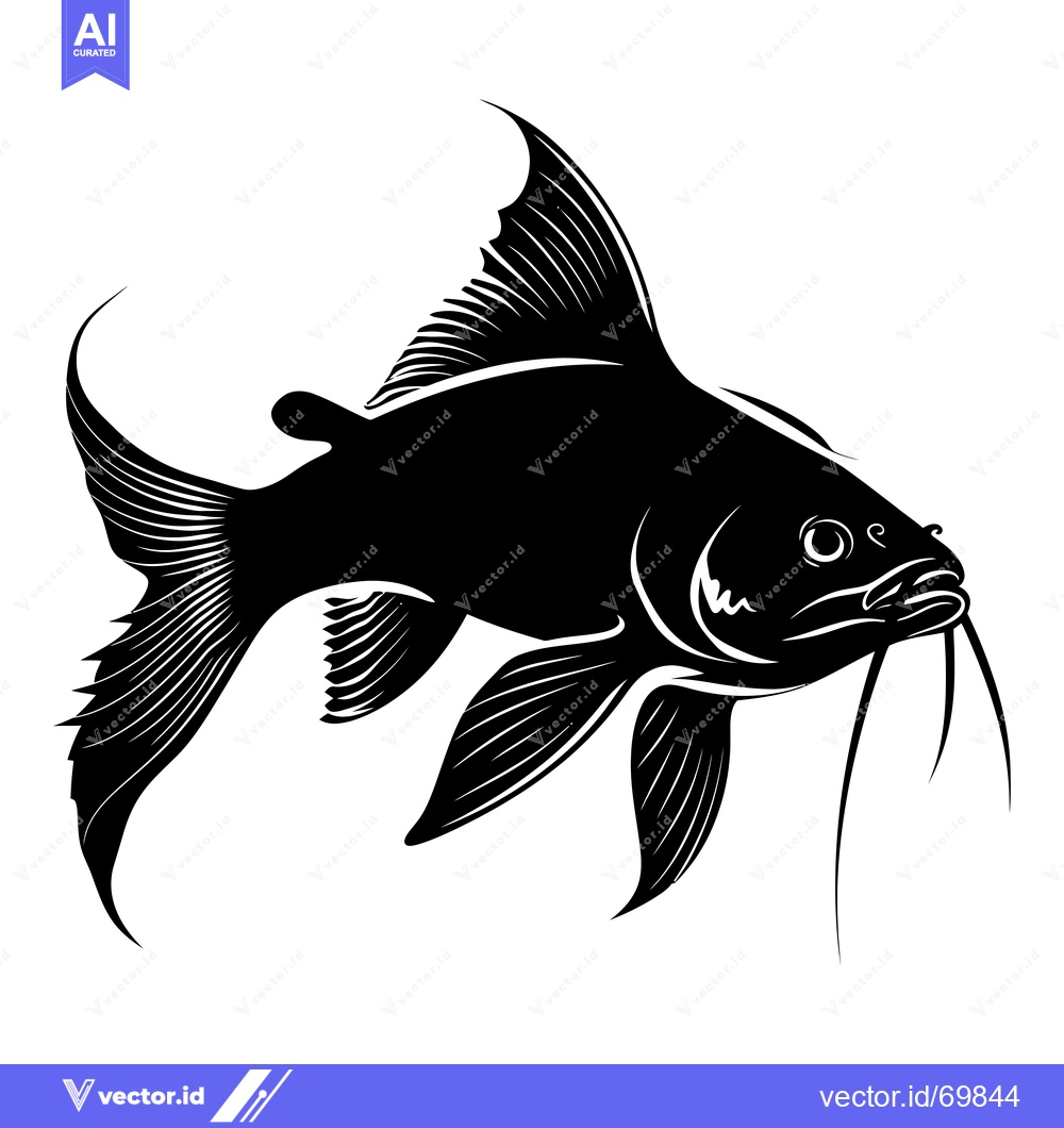 Premium Vector dari Black and White Silhouette of a Catfish with Fins and Whiskers