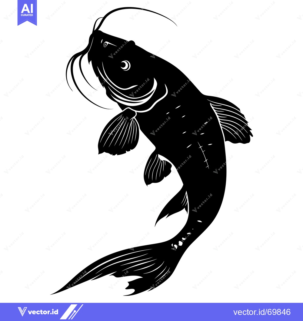 Premium Vector of Black and white silhouette of a catfish jumping out of the water
