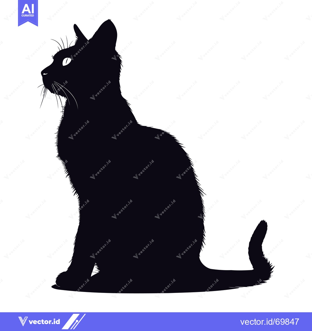 Premium Vector dari Black Cat Silhouette Sitting and Looking Up