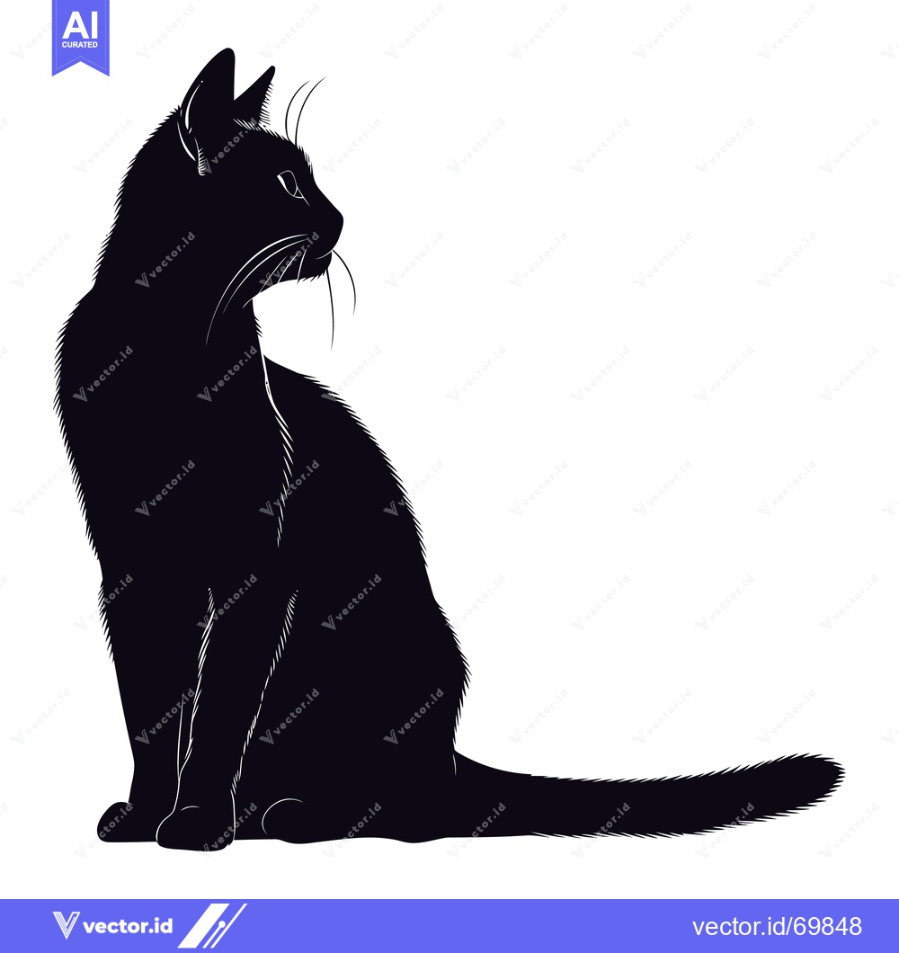 Premium Vector dari Black Cat Silhouette Sitting and Looking to the Right