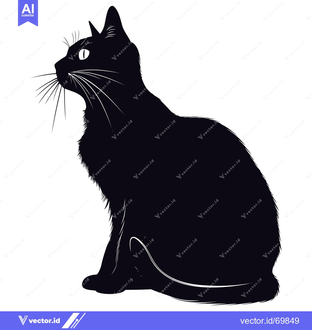 Premium Vector dari Black Cat Silhouette Sitting and Looking Upwards