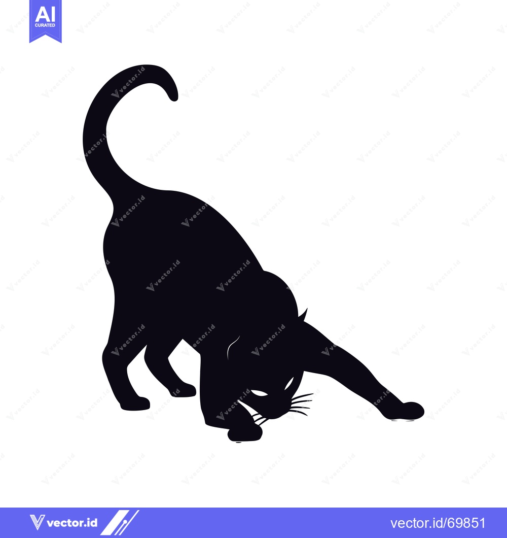 Premium Vector of Black Cat Silhouette Stretched Out on White Background