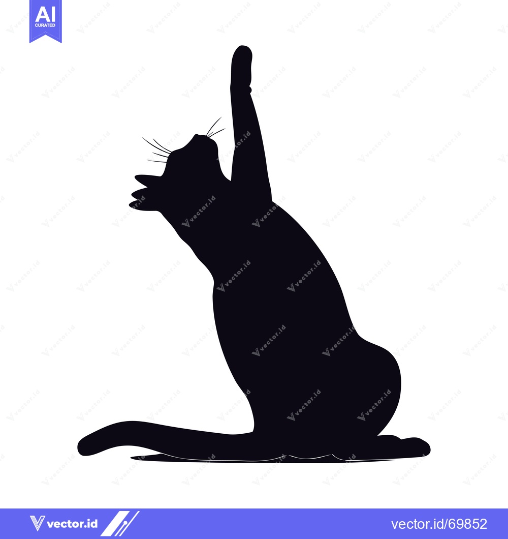 Premium Vector dari Black Cat Silhouette Stretching Upwards with Paw Raised