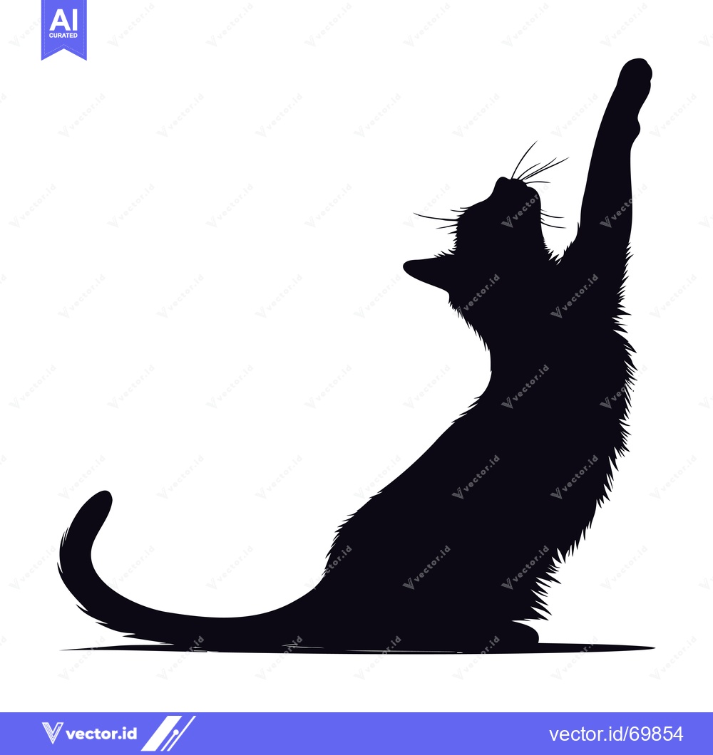 Premium Vector dari Black Cat Silhouette Reaches Upward in Sitting Position