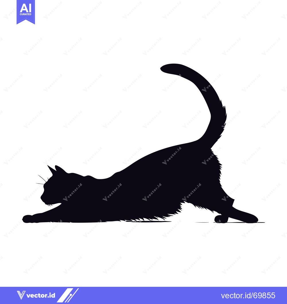 Premium Vector dari Black Cat Silhouette Stretching on White Background