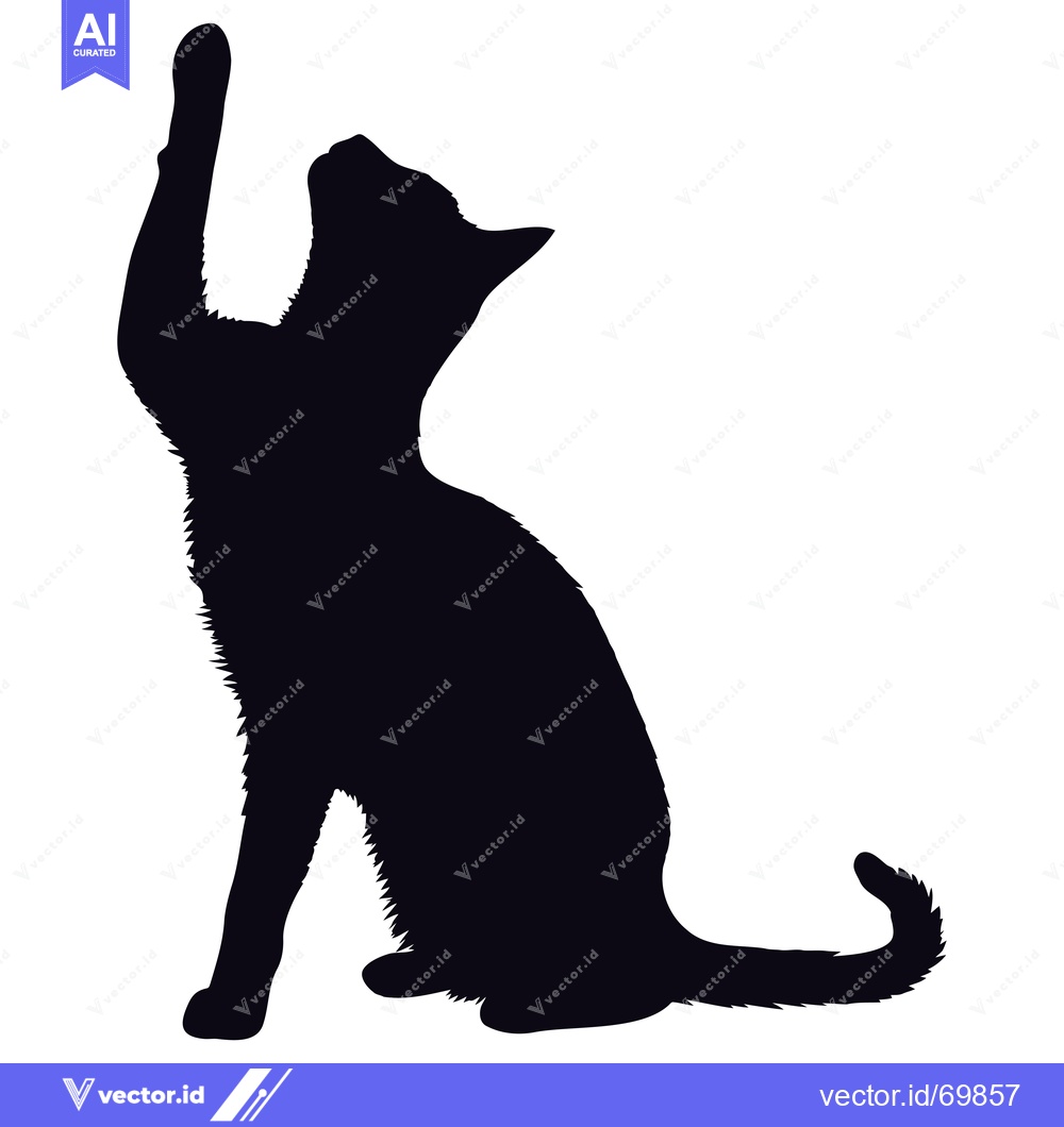 Premium Vector dari Black Cat Silhouette Reaching Up with Paw Raised