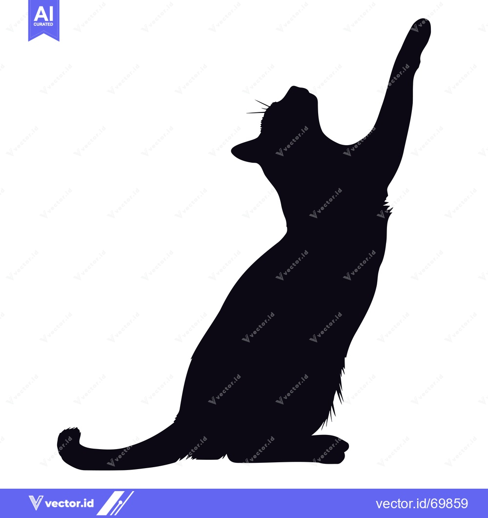 Premium Vector dari Black Silhouette of a Cat Reaching Up with Its Paw