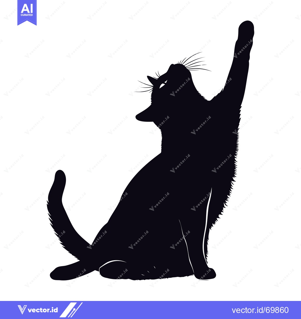 Premium Vector dari Black Cat Silhouette Reaching Up with a Paw