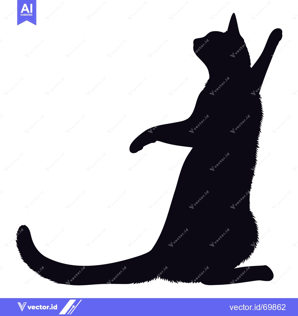 Premium Vector dari Black Cat Silhouette Reaching Up with Paw Extended