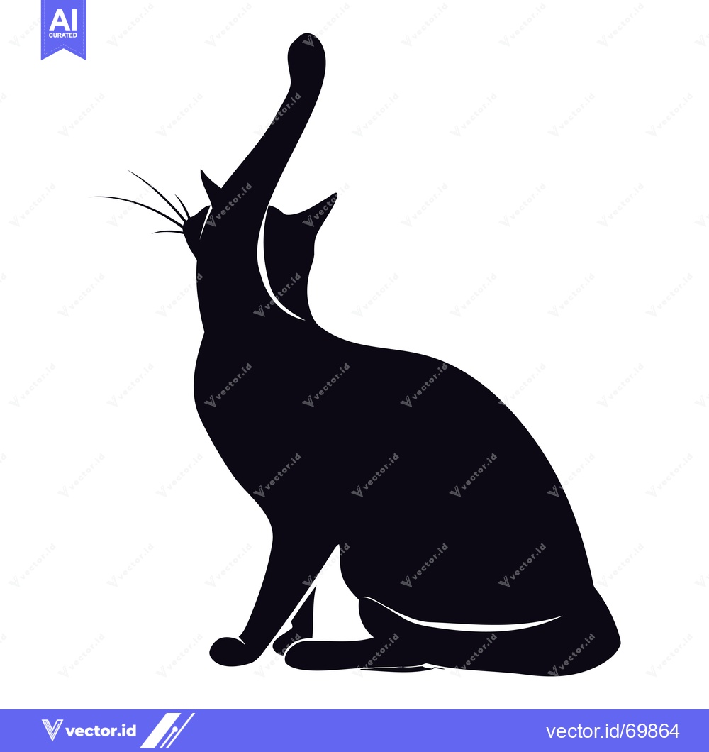 Premium Vector of Black Silhouette of a Cat Reaching Up with its Paw