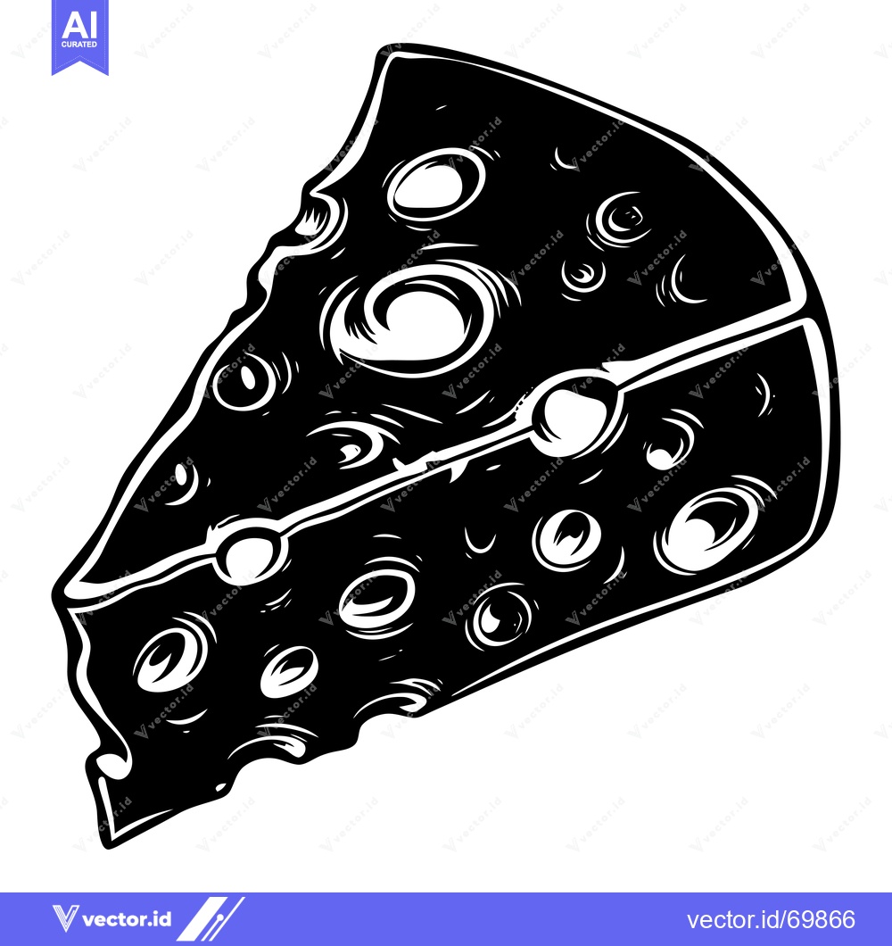 Premium Vector dari Black and White Illustration of a Wedge of Swiss Cheese