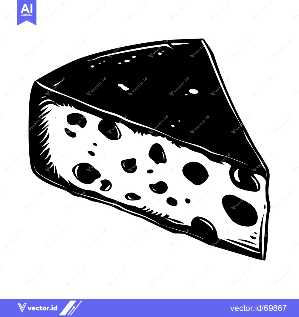 Premium Vector dari Black and White Illustration of a Wedge of Swiss Cheese