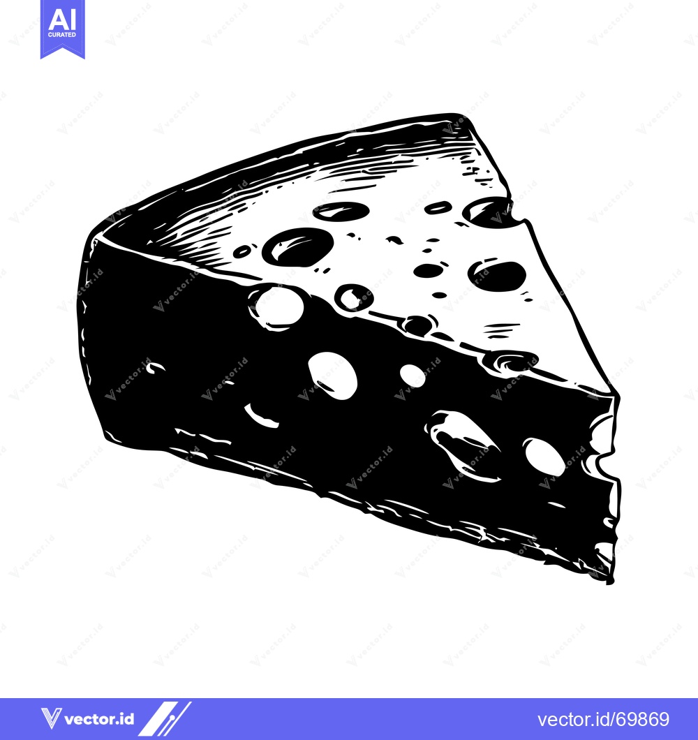 Premium Vector dari A Hand-Drawn Black and White Illustration of a Wedge of Swiss Cheese