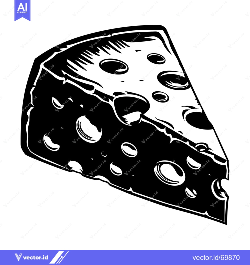 Premium Vector of A Black and White Illustration of a Wedge of Swiss Cheese